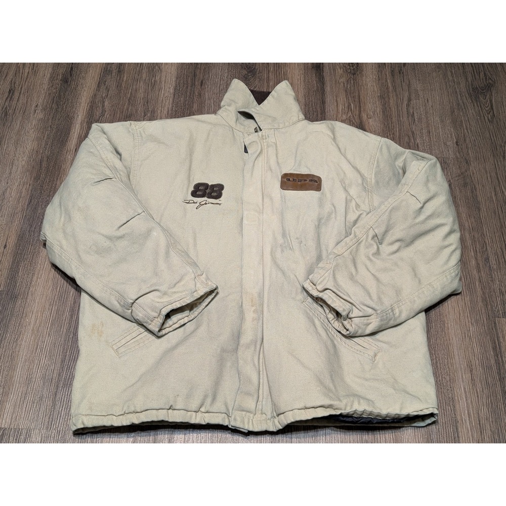Vintage UPS 1990s NASCAR‎ Jacket Dale Jarrett 88 Chase Authentics 2XL Tan READ